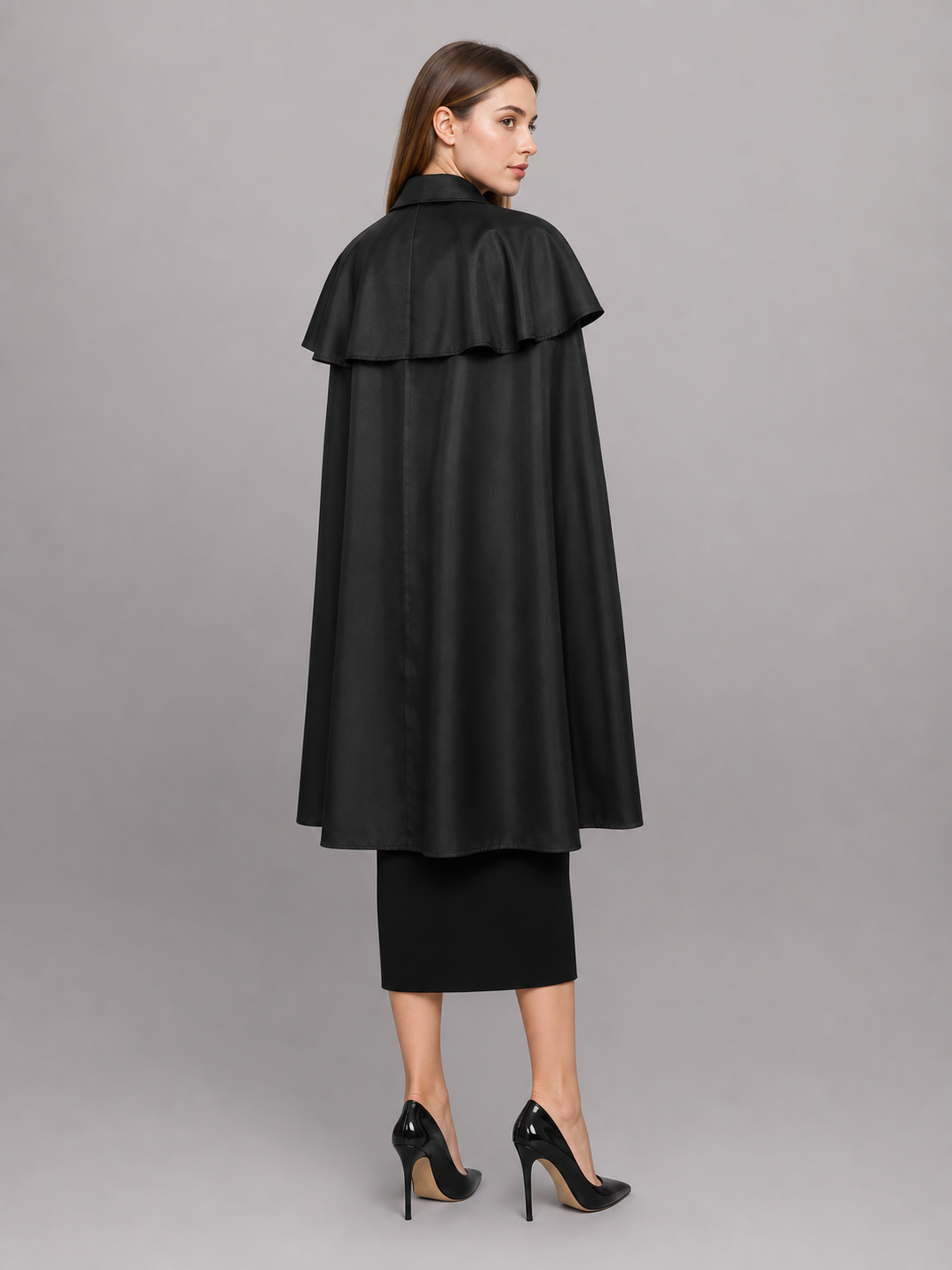 Black Dress with Cape and Short Sleeves