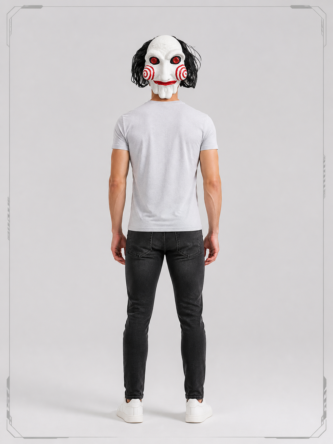 White Carnival Mask with Red Spirals for Halloween back view