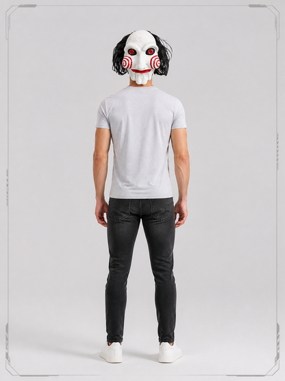 White Carnival Mask with Red Spirals for Halloween back view