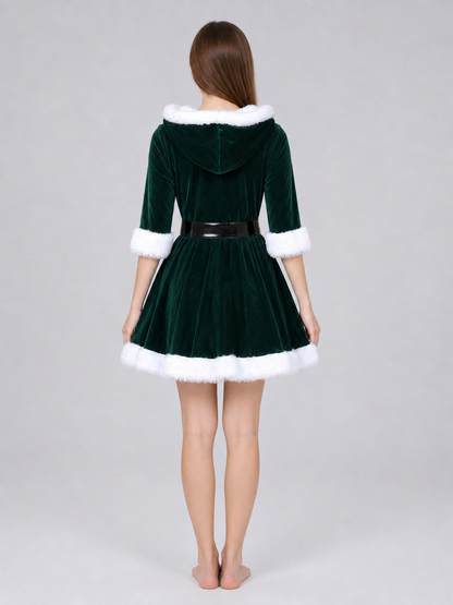 Festive Christmas Hooded Dress with Belt