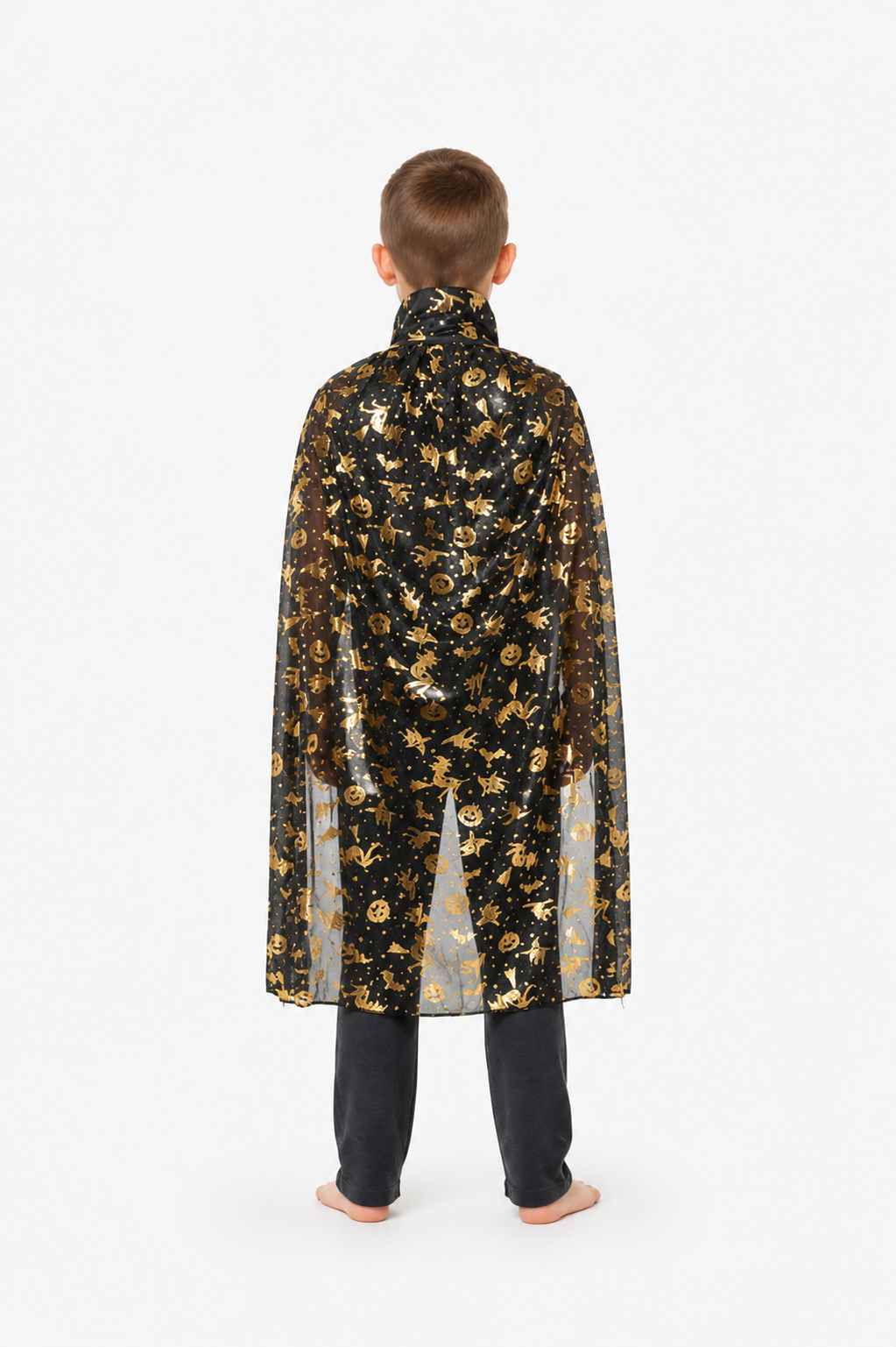 Halloween Cloak with Gold Designs and a High Collar back view