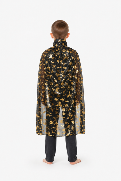Halloween Cloak with Gold Designs and a High Collar back view