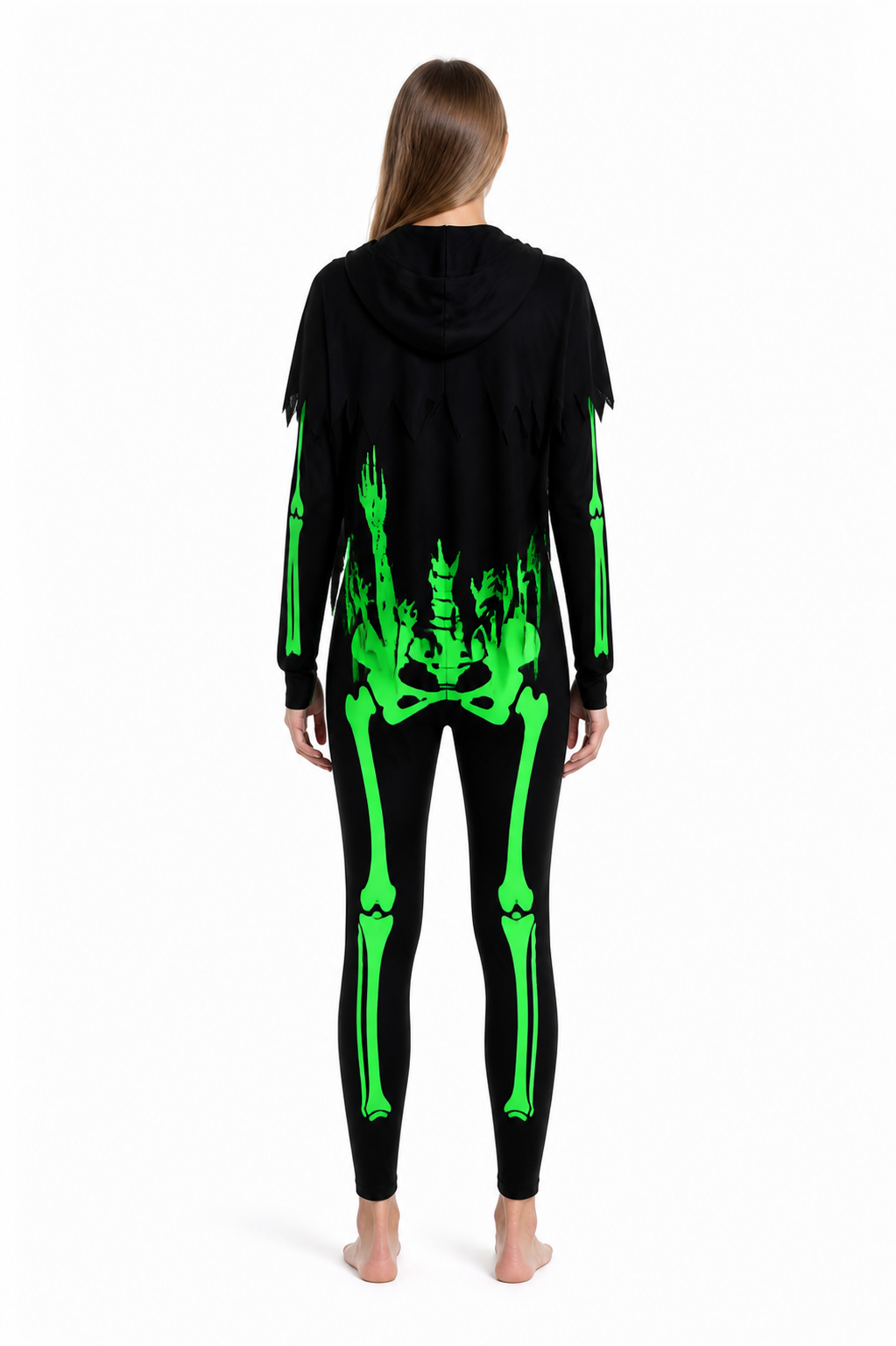 Glowing Skeleton Costume with Hood for Halloween back view