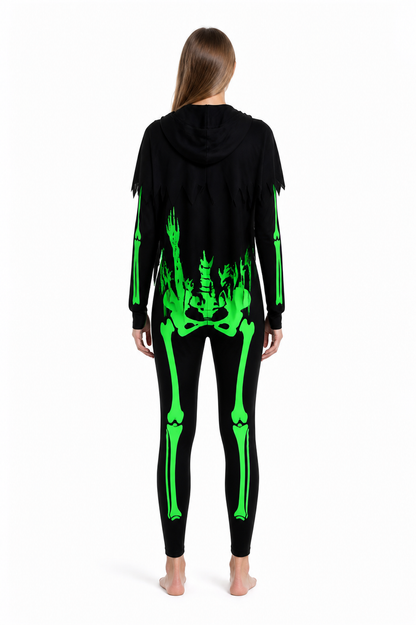 Glowing Skeleton Costume with Hood for Halloween back view