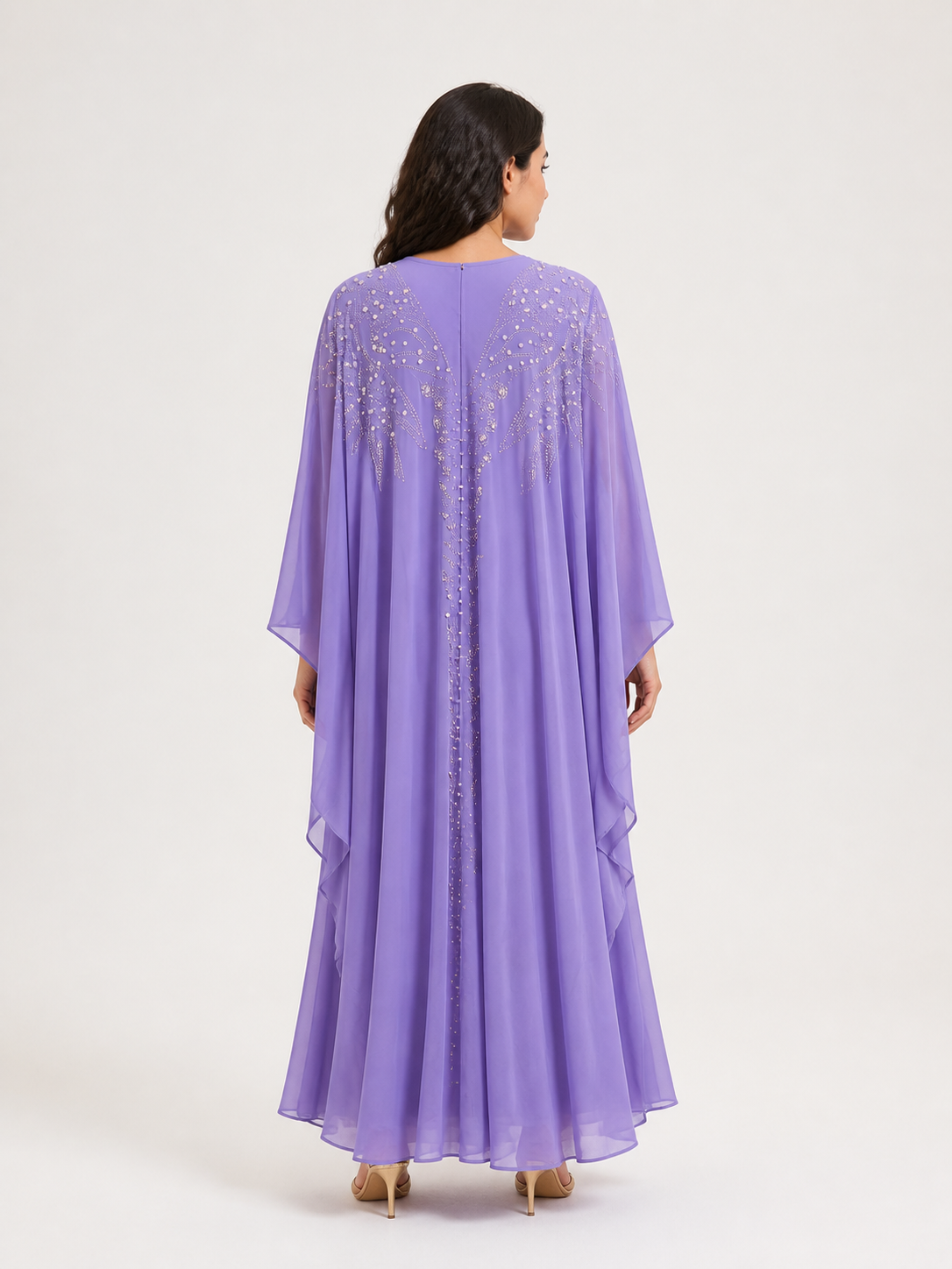 Dress-Cape Set with Hood TL621, Loose Fit back view