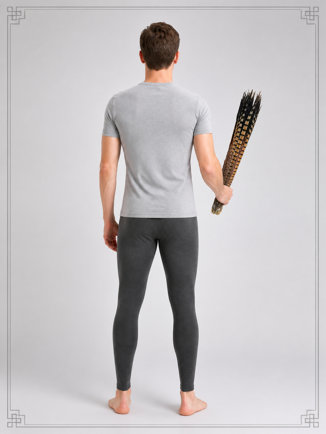 Long Pheasant Feather, Brown, Beige, and Black back view