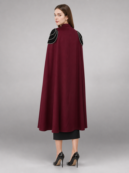 Long Burgundy Carnival Cloak with Hood
