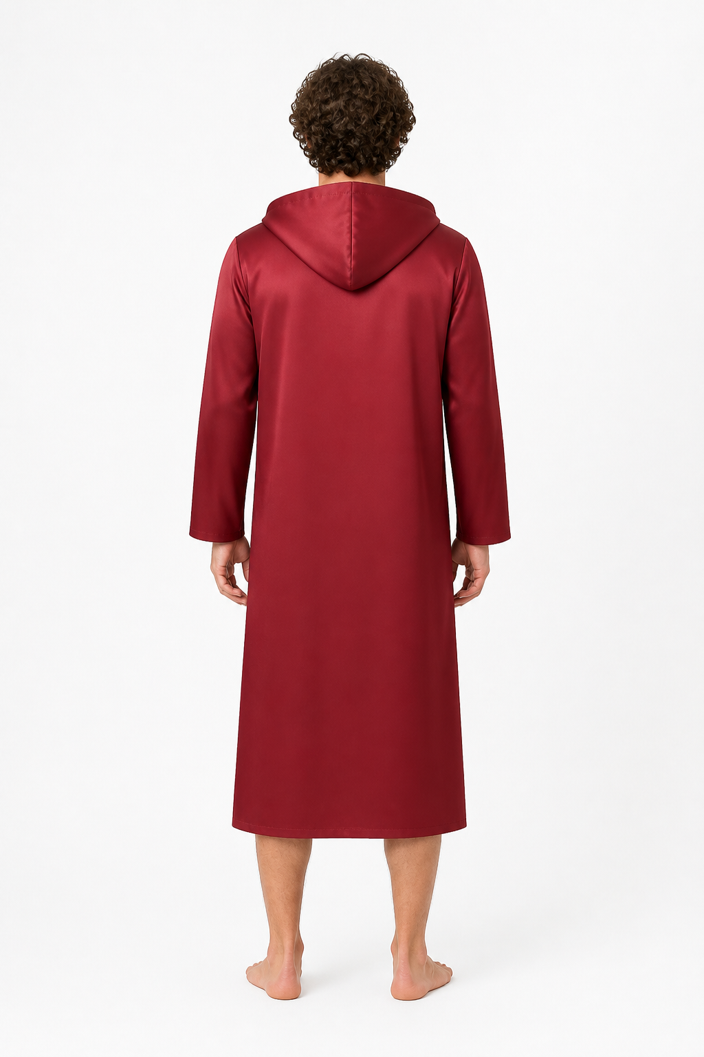 Dark Red Hooded Zip-Up Coat back view
