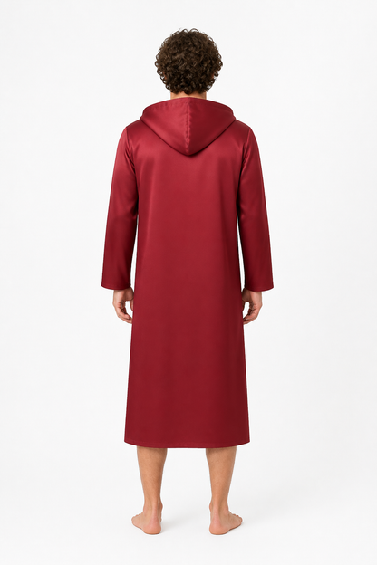 Dark Red Hooded Zip-Up Coat back view