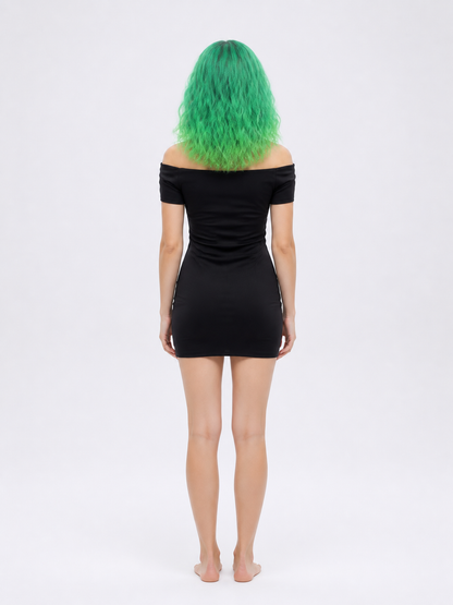 Bright Green Wavy Carnival Wig for Halloween back view