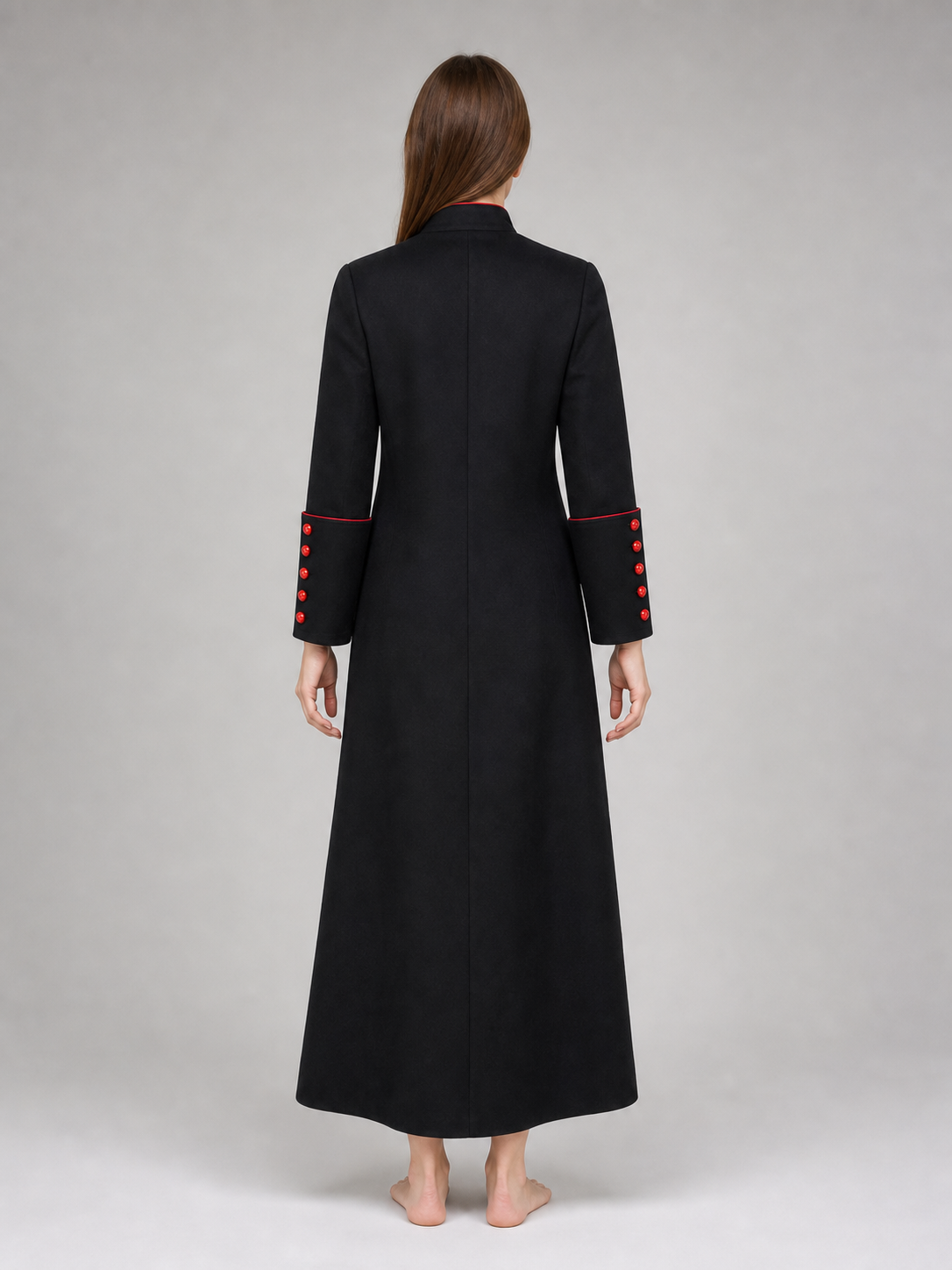 Black Long Coat with Red Trim for Cosplay