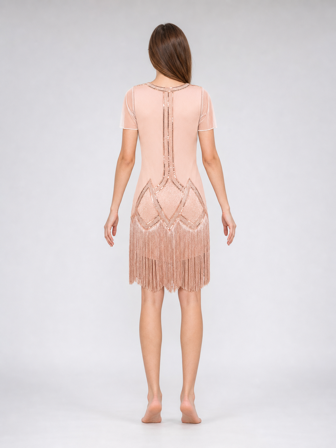 Gatsby-Style Evening Dress with Fringe and Sequins