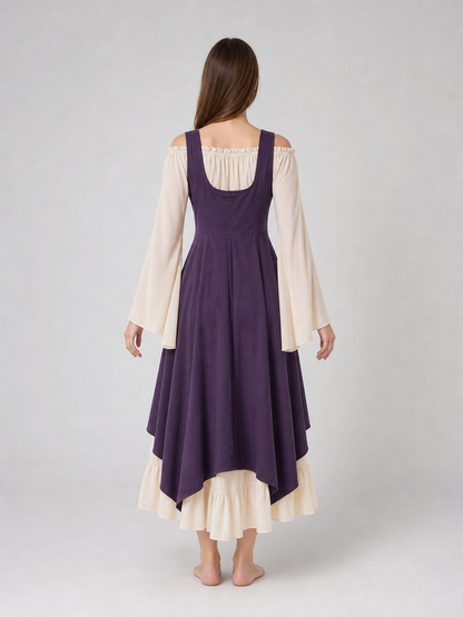 Purple Retro-Style Lace-Up Pinafore Dress