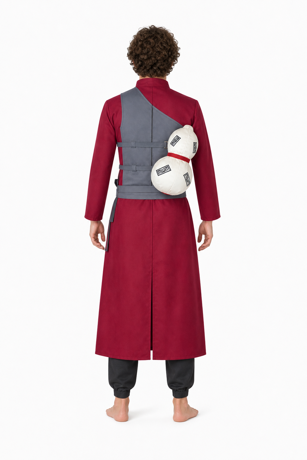 Gaara Cosplay Costume with Gray Vest and Gourd back view