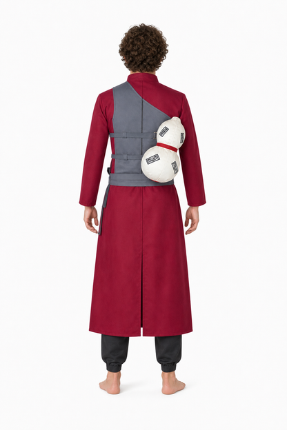 Gaara Cosplay Costume with Gray Vest and Gourd back view