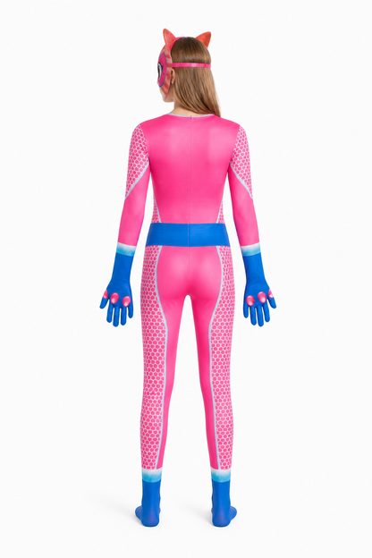SuperKitties Pink Costume Jumpsuit with Mask back view
