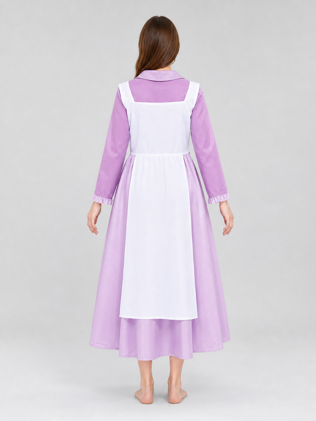 Purple dress costume with apron and bonnet