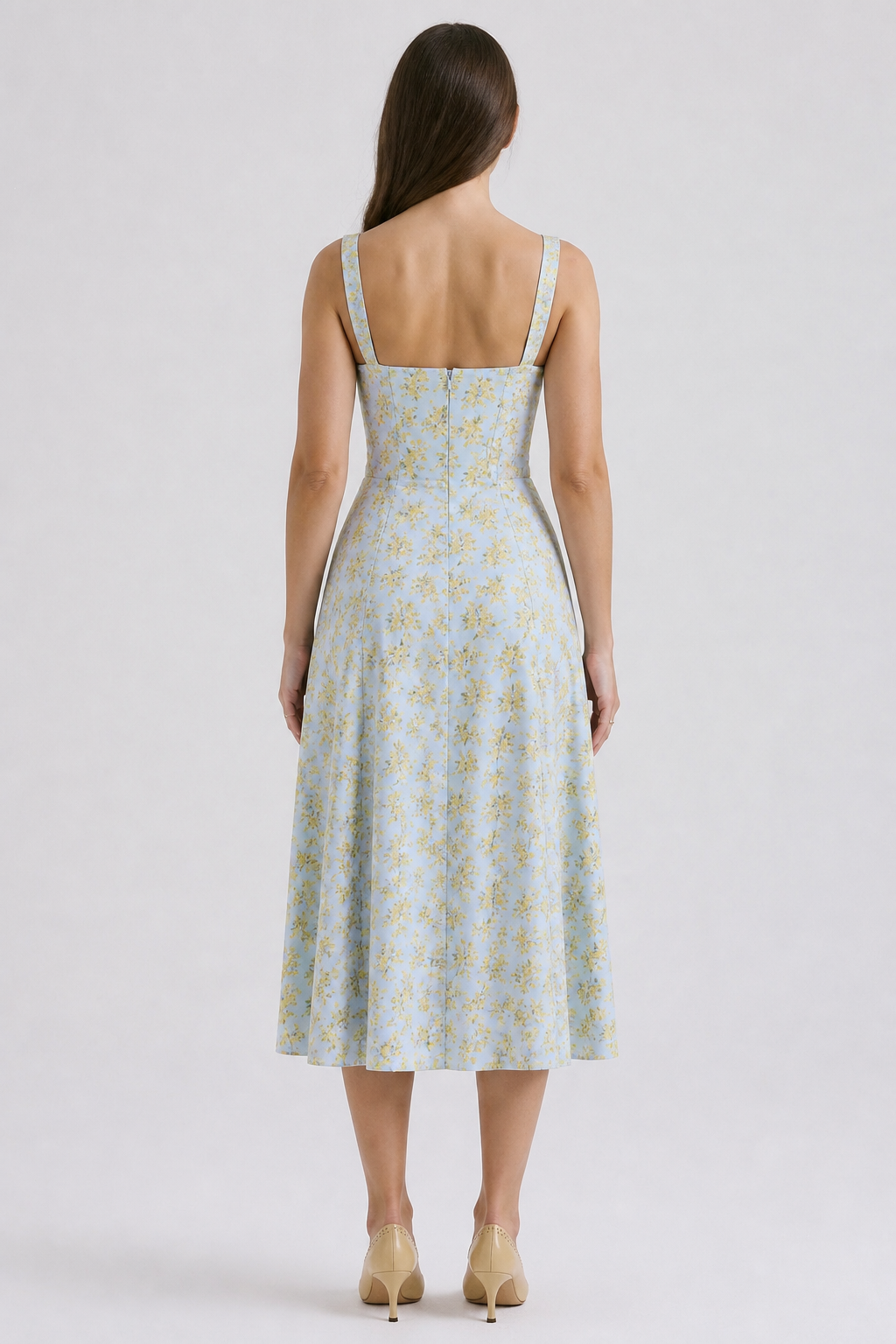 Midi Dress with Thin Straps and Front Slit
