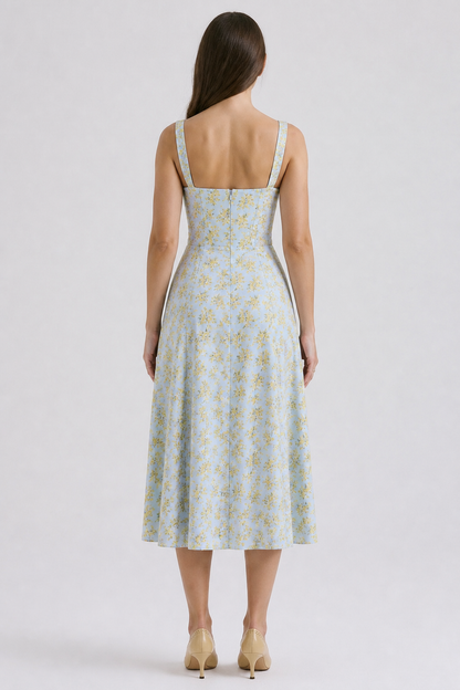 Midi Dress with Thin Straps and Front Slit