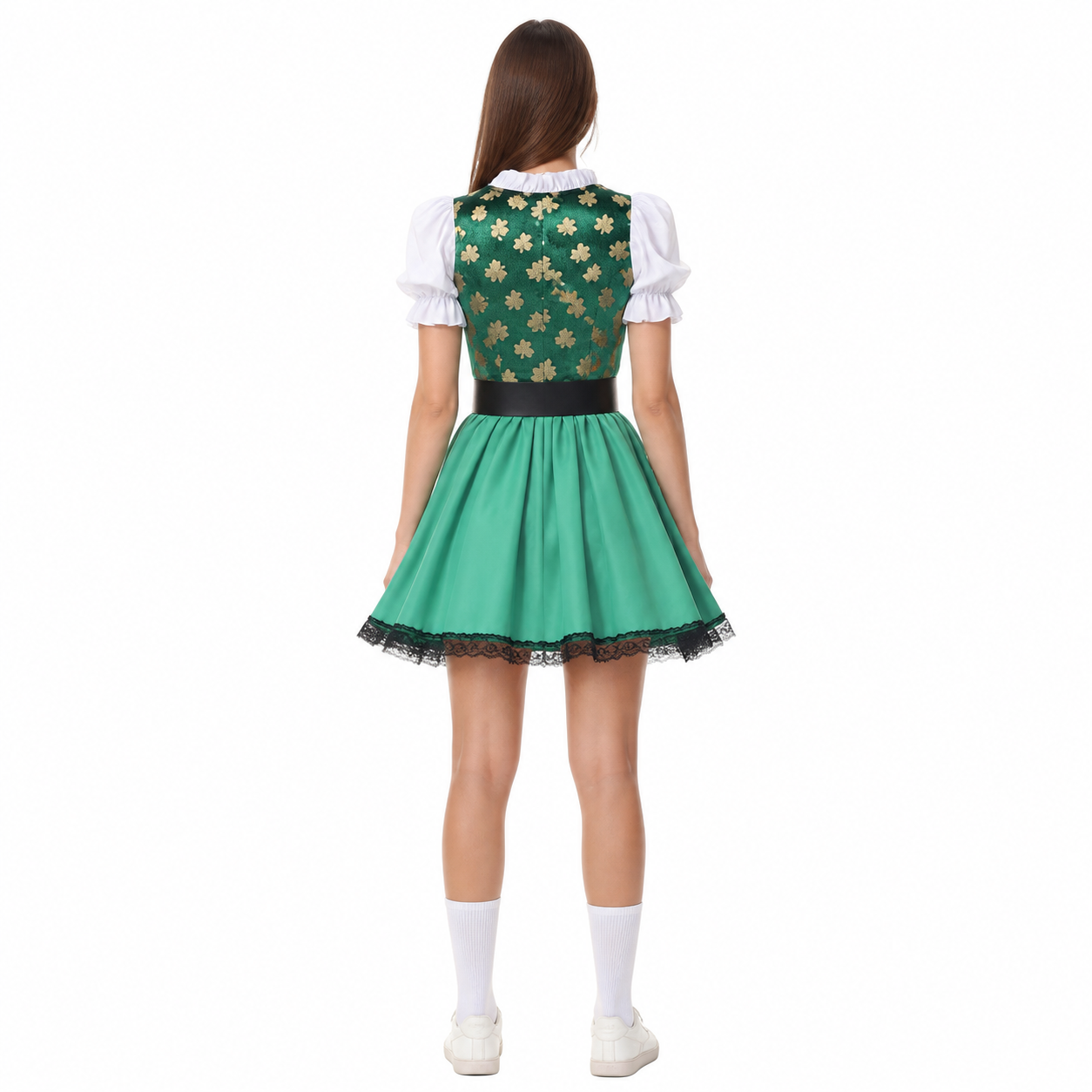 Green Short Dress with Lace and Lacing back view