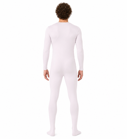 White Fitted Zentai Jumpsuit with Covered Feet back view
