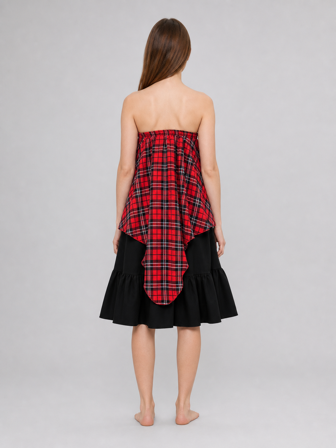 Tiered Asymmetrical Plaid Skirt