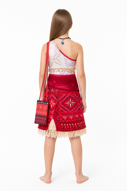 Moana Dress with Geometric Print and Fringe back view