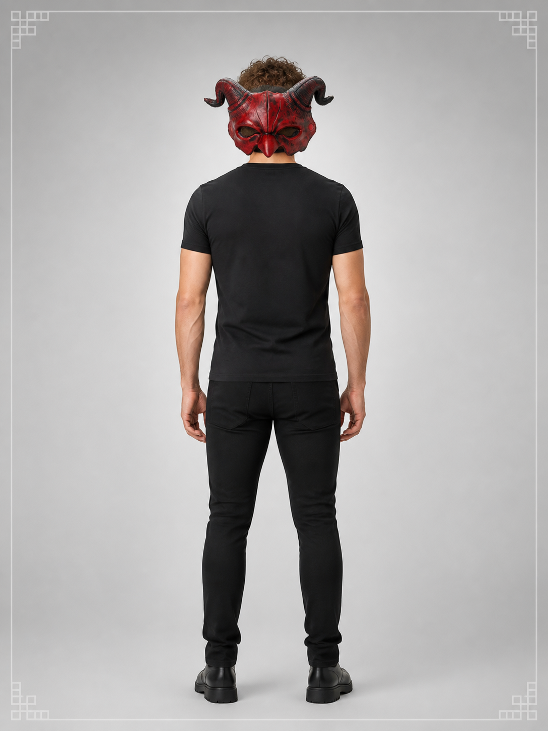 Red and Black Demonic Carnival Mask for Halloween back view