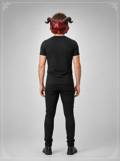 Red and Black Demonic Carnival Mask for Halloween back view