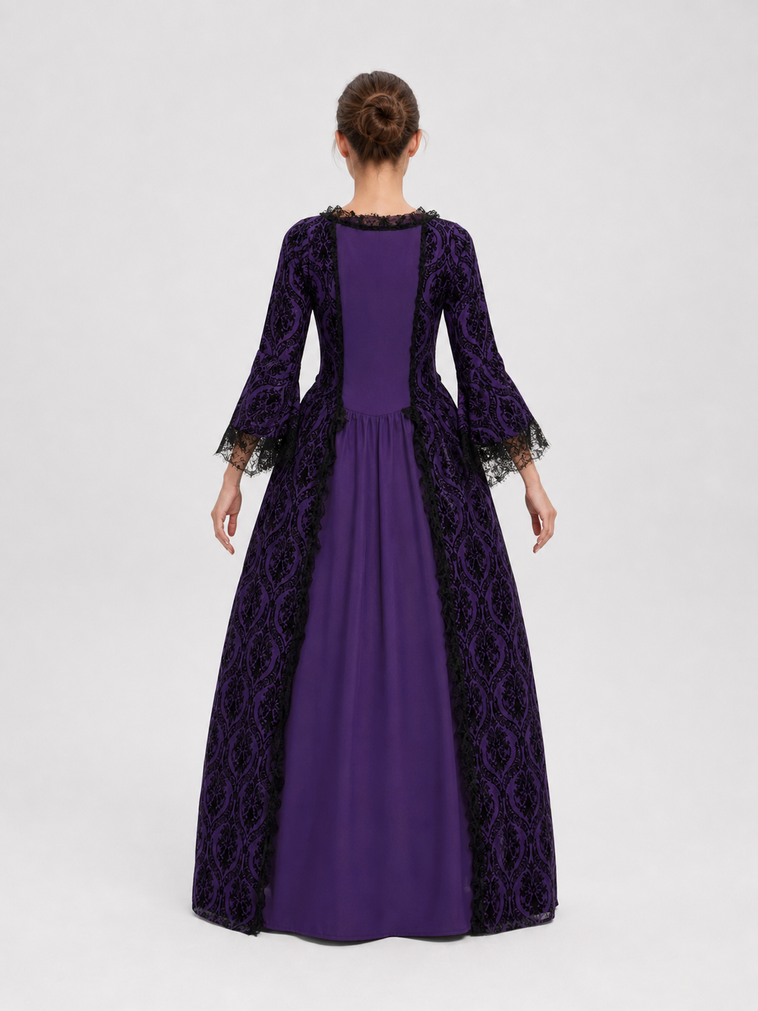 Long Renaissance-Style Dress with Lace Sleeves