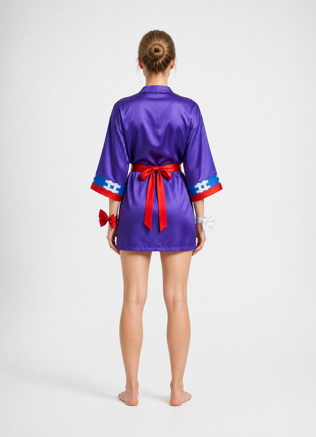 Purple Kimono Cosplay Costume with Bow back view