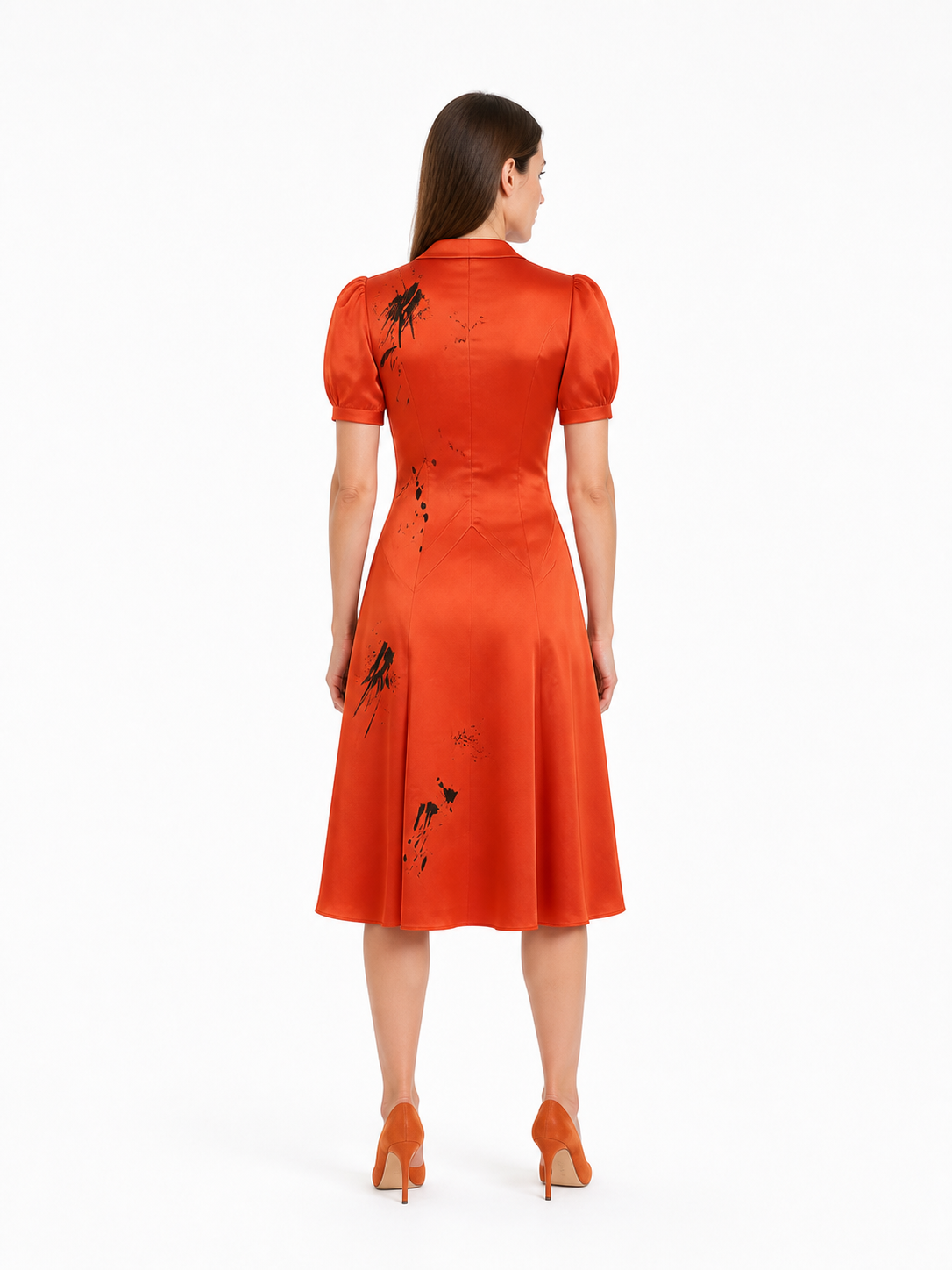 Orange-Red Dark Bride Dress for Halloween back view