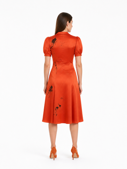 Orange-Red Dark Bride Dress for Halloween back view