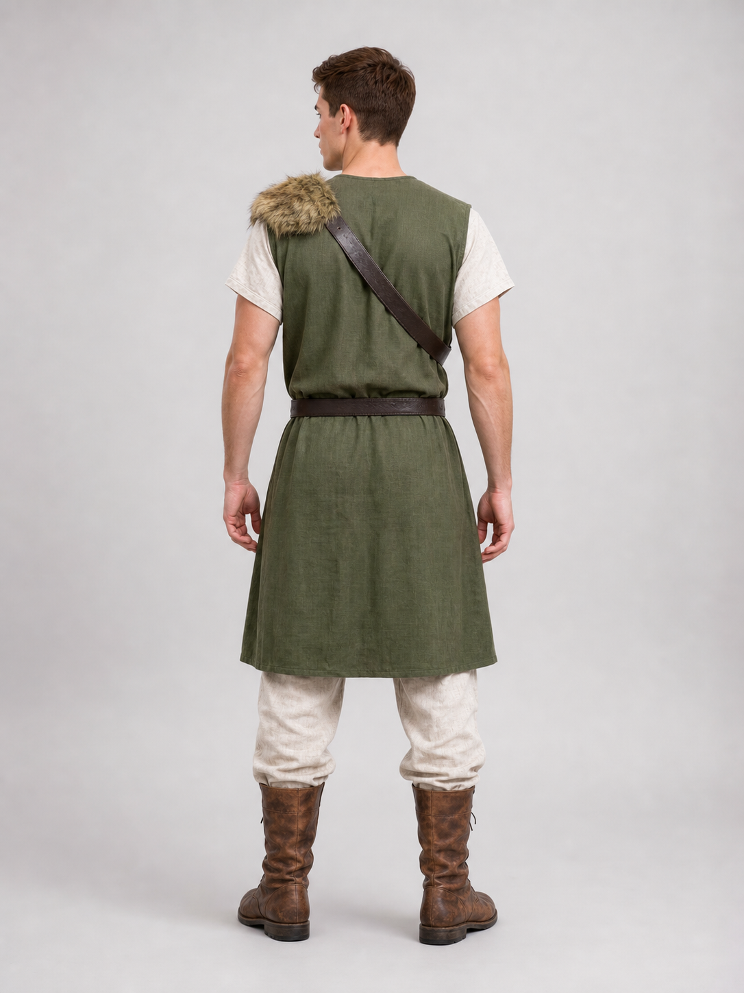 Sleeveless olive tunic with belt