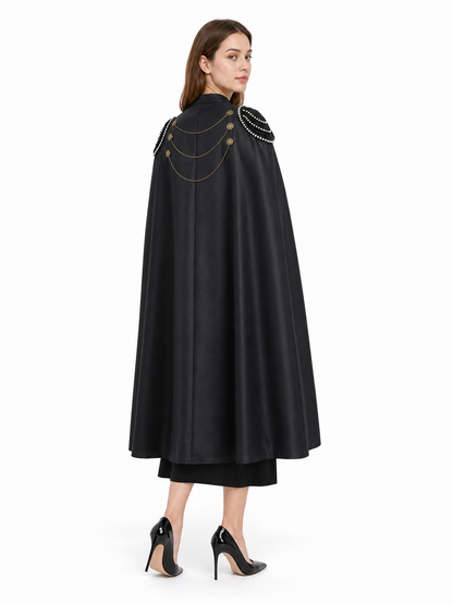 Black Decorative Hooded Costume Cloak