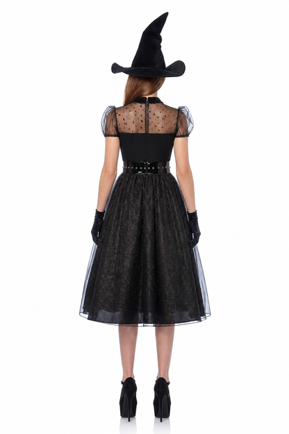 Cosplay Costume with Black Dress and Hat back view