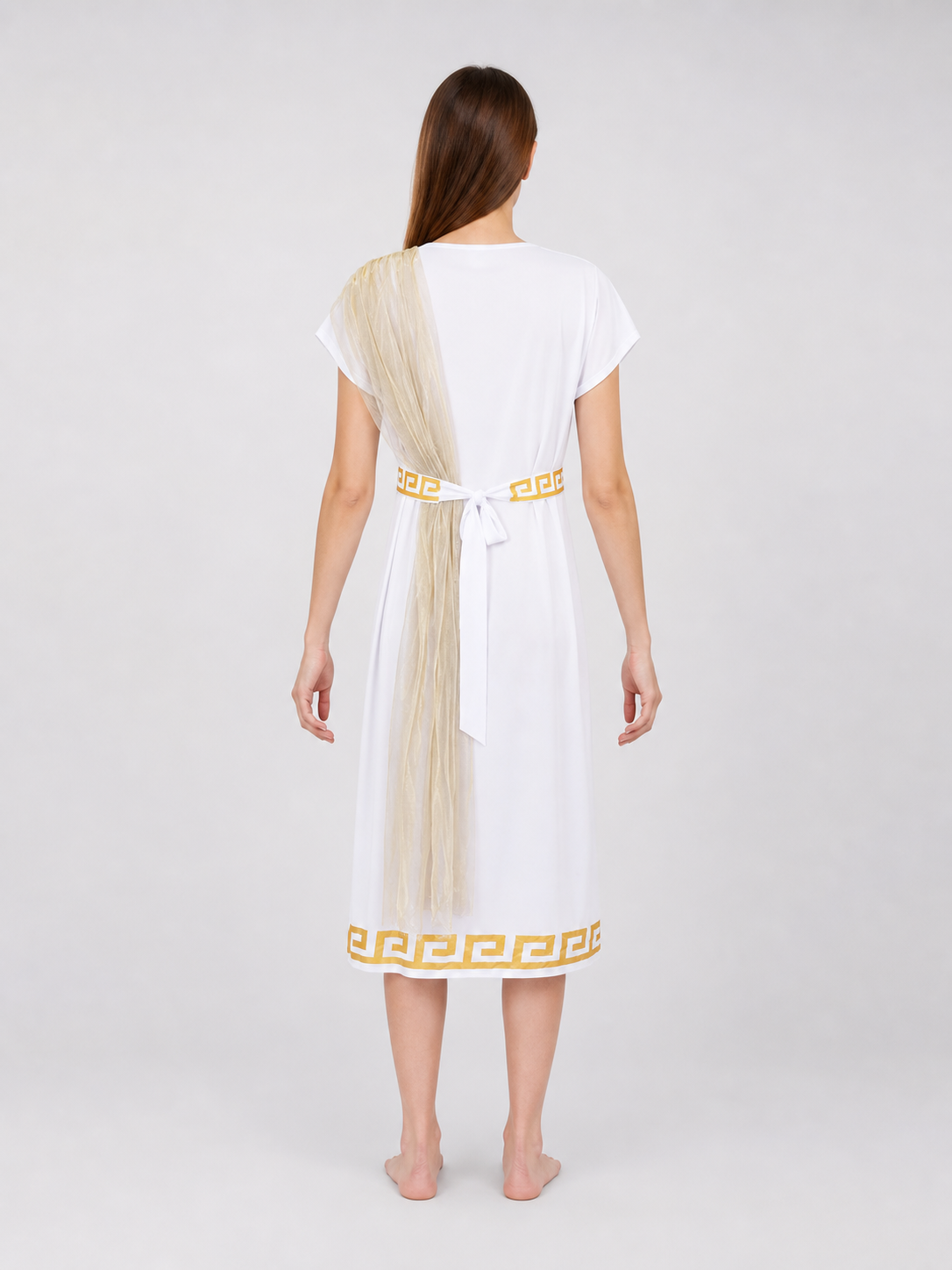 Greek-style costume designed as a classic draped garment with decorative