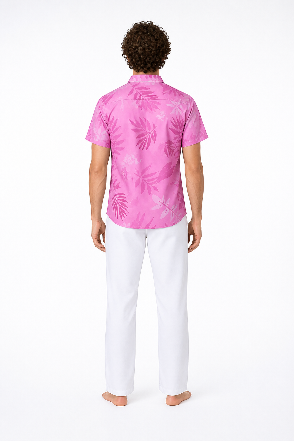 Children's costume: shirt, pants, tie, tropical print back view