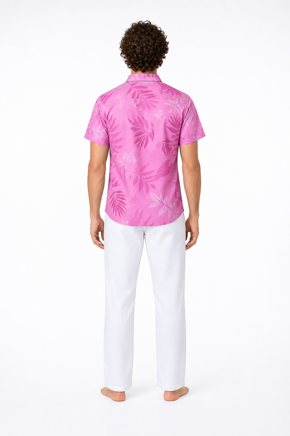 Children's costume: shirt, pants, tie, tropical print back view