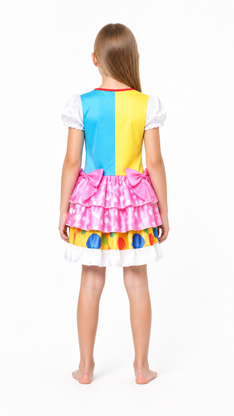 Clown Costume with Pink Polka Dots and a Full Skirt back view