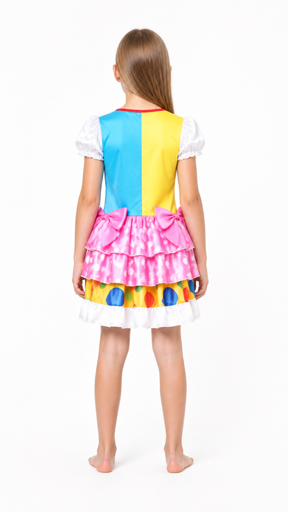 Clown Costume with Pink Polka Dots and a Full Skirt back view