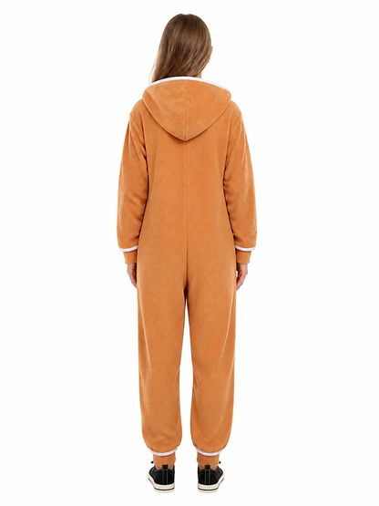 Christmas Jumpsuit with Hood and Gingerbread Print back view