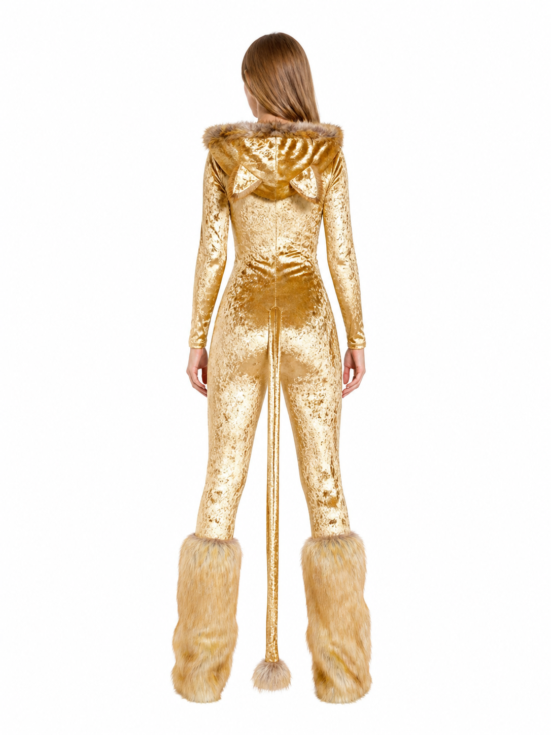 Costume jumpsuit with ears and tail back view