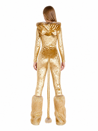 Costume jumpsuit with ears and tail back view