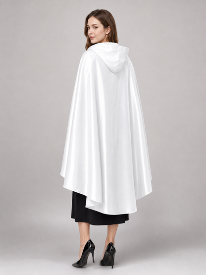 Long white hooded satin-look carnival cape product view 37