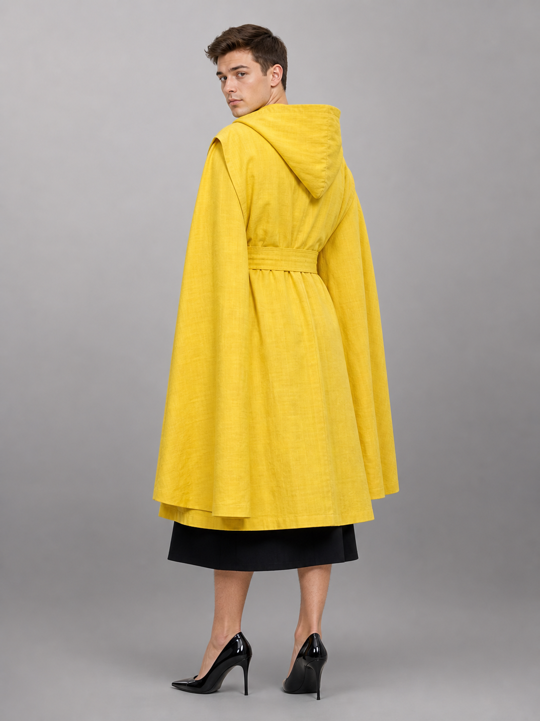 Yellow Carnival Cloak with Hood and Belt