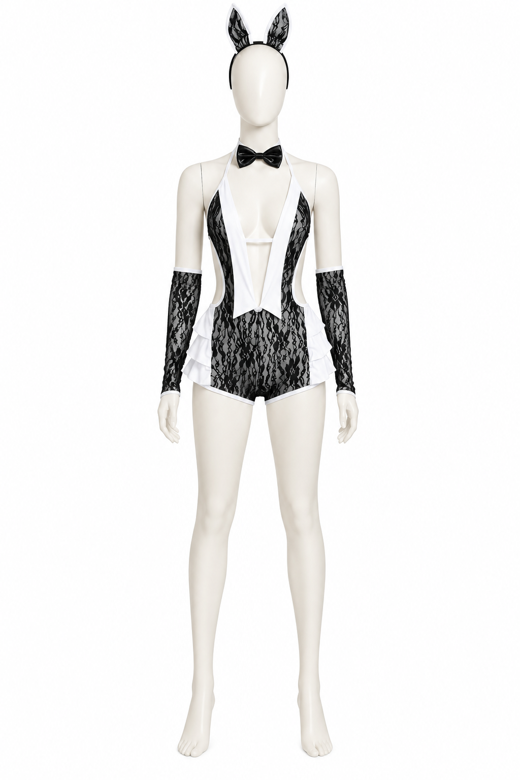 Black-and-White Bunny Costume with Lace Pattern back view