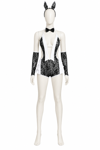 Black-and-White Bunny Costume with Lace Pattern back view