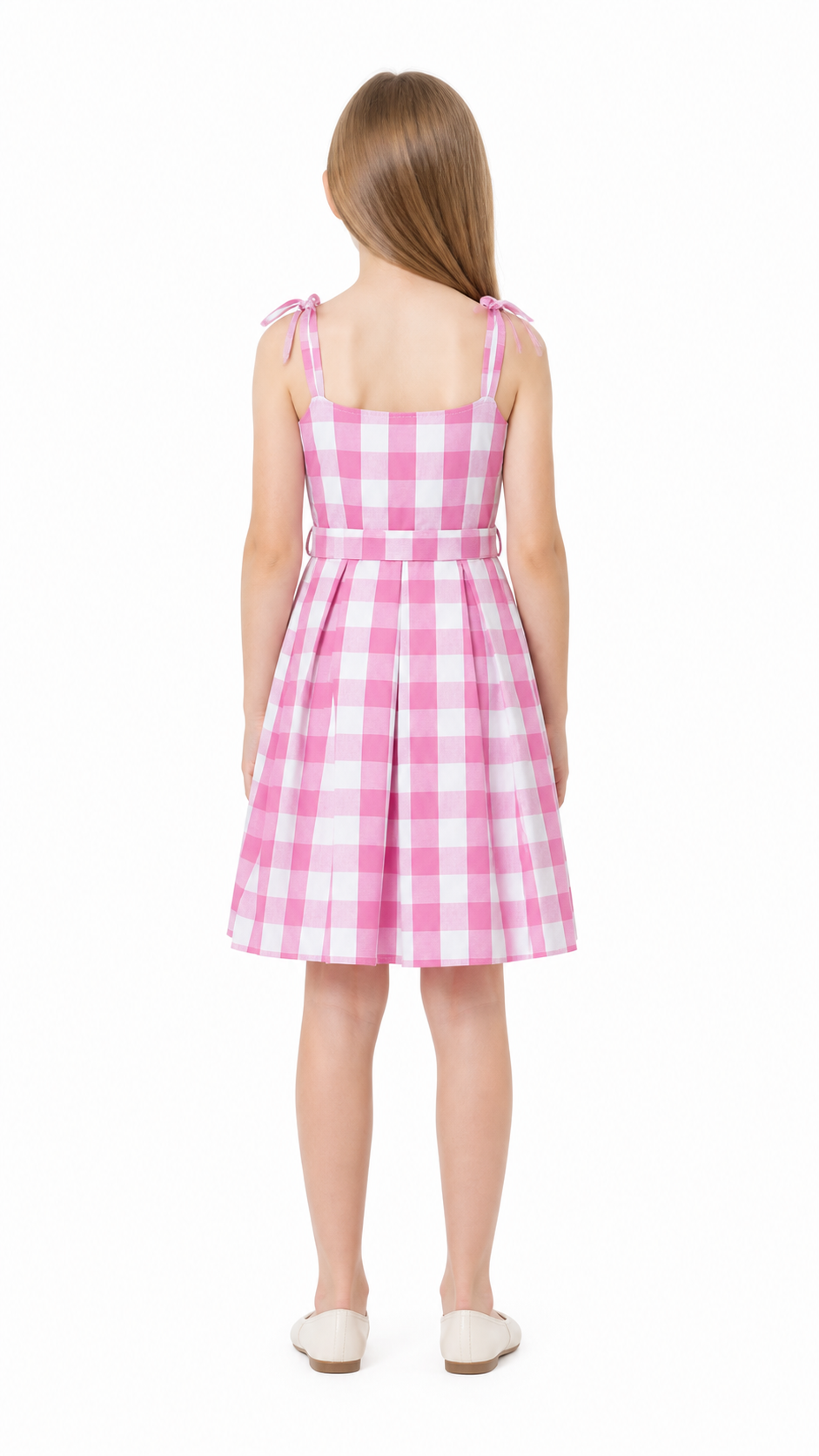 Barbie Pink and White Plaid High-Waisted Dress back view