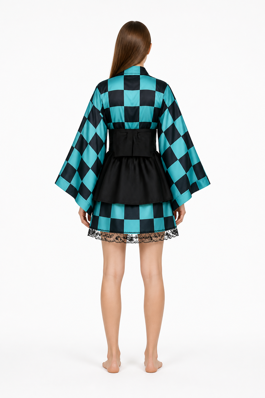 Tanjiro Kimono-Style Cosplay Dress with Lace back view